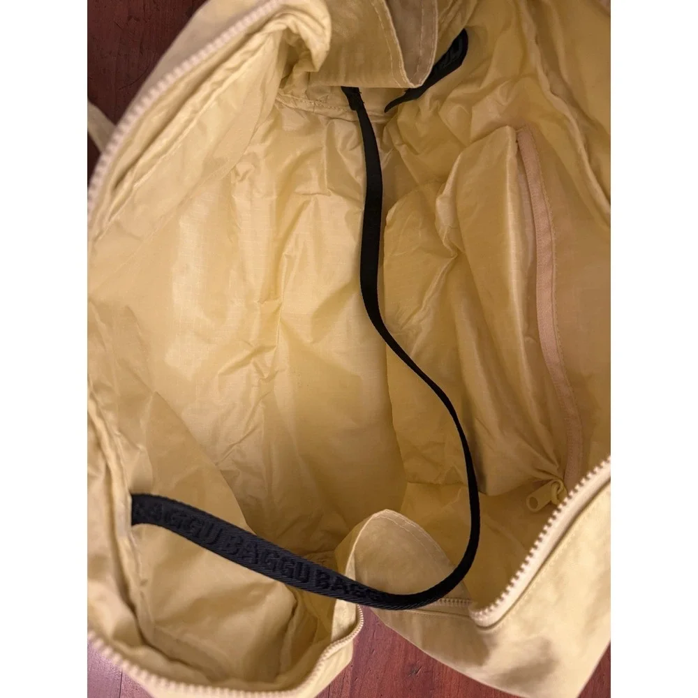 BAGGU Recycled Nylon Bowler Bag Shoulder Tote Pale Yellow Butter Custard Slouchy